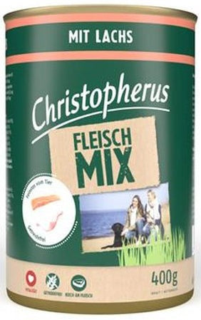 Artikel mit dem Namen Christopherus Fleischmix - mit Lachs im Shop von zoo.de , dem Onlineshop für nachhaltiges Hundefutter und Katzenfutter.