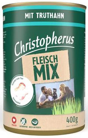 Artikel mit dem Namen Christopherus Fleischmix - mit Truthahn im Shop von zoo.de , dem Onlineshop für nachhaltiges Hundefutter und Katzenfutter.