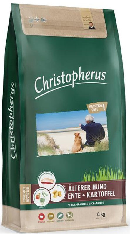 Artikel mit dem Namen Christopherus Getreidefrei Senior Ente & Kartoffel im Shop von zoo.de , dem Onlineshop für nachhaltiges Hundefutter und Katzenfutter.