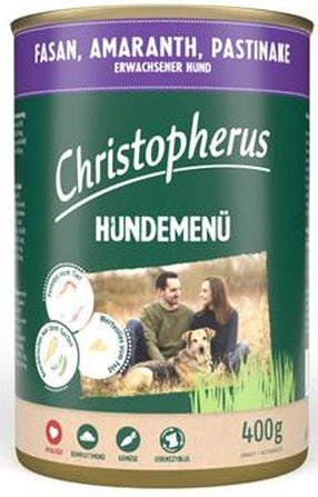 Artikel mit dem Namen Christopherus Menü -Adult - mit Fasan & Amaranth im Shop von zoo.de , dem Onlineshop für nachhaltiges Hundefutter und Katzenfutter.