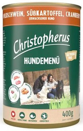 Artikel mit dem Namen Christopherus Menü -Adult - mit Wildschwein & Süßkartoffel im Shop von zoo.de , dem Onlineshop für nachhaltiges Hundefutter und Katzenfutter.