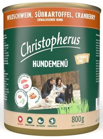 Artikel mit dem Namen Christopherus Menü -Adult - mit Wildschwein & Süßkartoffel im Shop von zoo.de , dem Onlineshop für nachhaltiges Hundefutter und Katzenfutter.