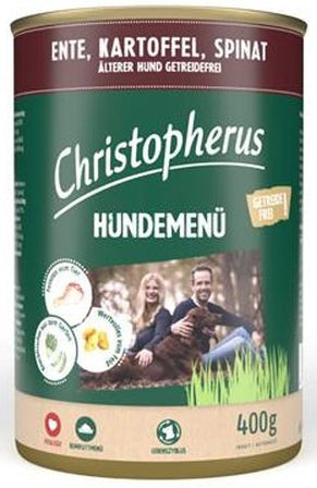 Artikel mit dem Namen Christopherus Menü -Senior - mit Ente & Kartoffel im Shop von zoo.de , dem Onlineshop für nachhaltiges Hundefutter und Katzenfutter.