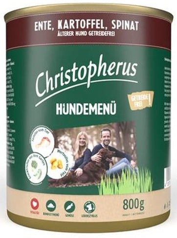 Artikel mit dem Namen Christopherus Menü -Senior - mit Ente & Kartoffel im Shop von zoo.de , dem Onlineshop für nachhaltiges Hundefutter und Katzenfutter.