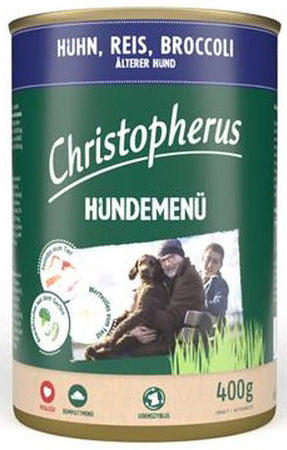 Artikel mit dem Namen Christopherus Menü -Senior - mit Huhn & Reis im Shop von zoo.de , dem Onlineshop für nachhaltiges Hundefutter und Katzenfutter.