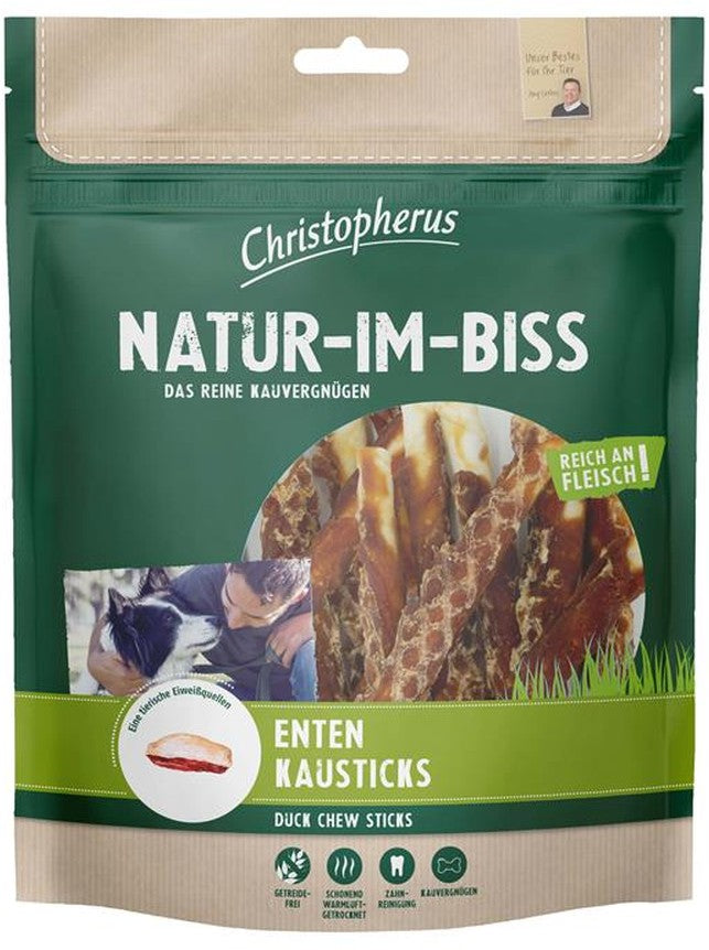 Artikel mit dem Namen Christopherus Snack Enten Kausticks im Shop von zoo.de , dem Onlineshop für nachhaltiges Hundefutter und Katzenfutter.