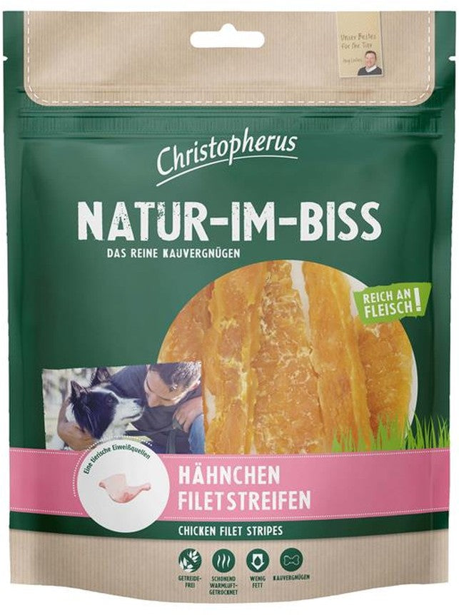 Artikel mit dem Namen Christopherus Snack Hähnchenfiletstreifen im Shop von zoo.de , dem Onlineshop für nachhaltiges Hundefutter und Katzenfutter.