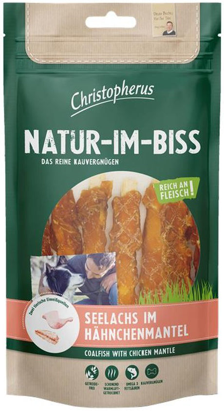 Artikel mit dem Namen Christopherus Snack Seelachs im Hähnchenmantel im Shop von zoo.de , dem Onlineshop für nachhaltiges Hundefutter und Katzenfutter.