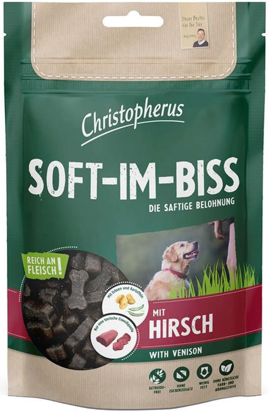 Artikel mit dem Namen Christopherus Snacks Soft-Im-Biss mit Hirsch im Shop von zoo.de , dem Onlineshop für nachhaltiges Hundefutter und Katzenfutter.