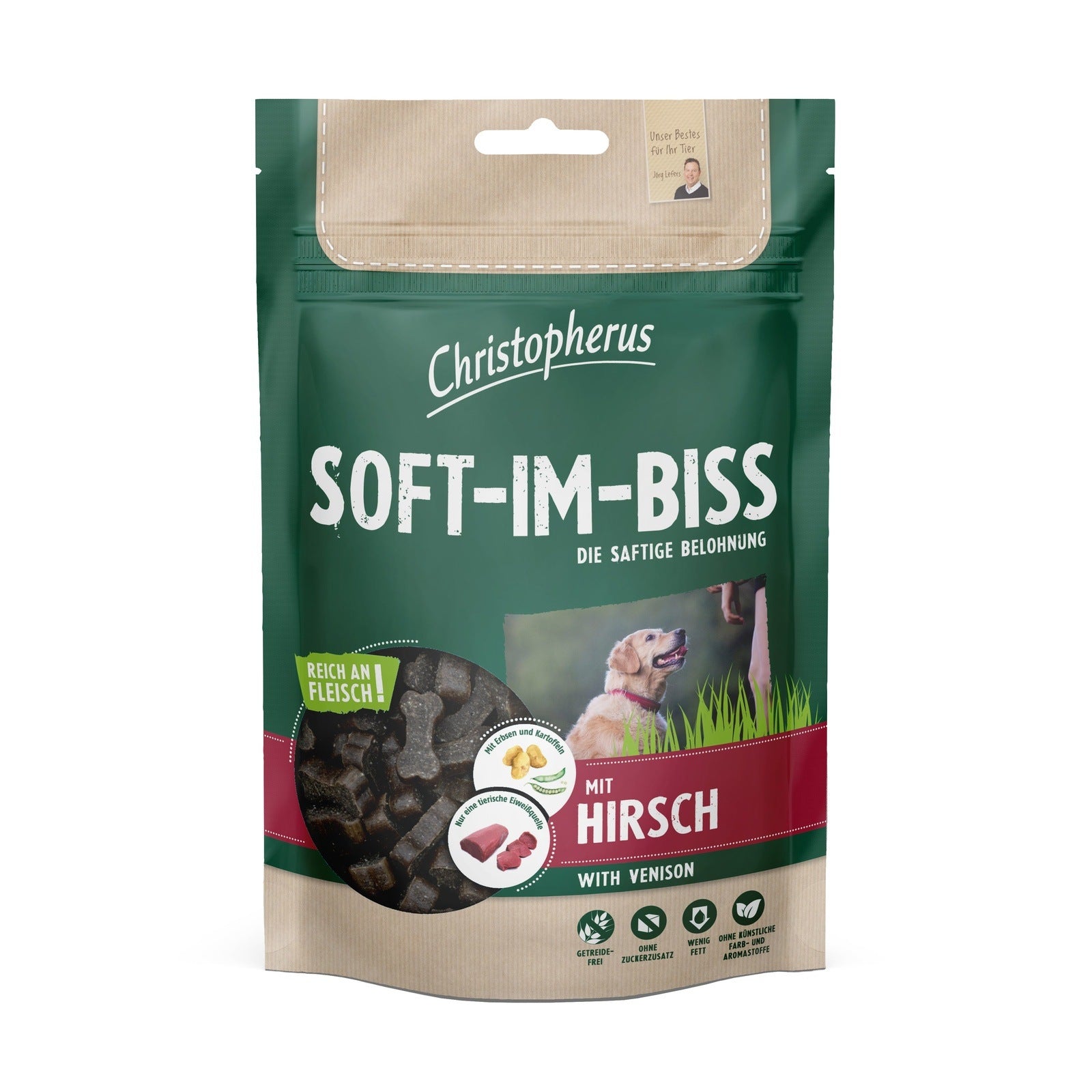 Artikel mit dem Namen Christopherus Snacks Soft-Im-Biss mit Hirsch im Shop von zoo.de , dem Onlineshop für nachhaltiges Hundefutter und Katzenfutter.