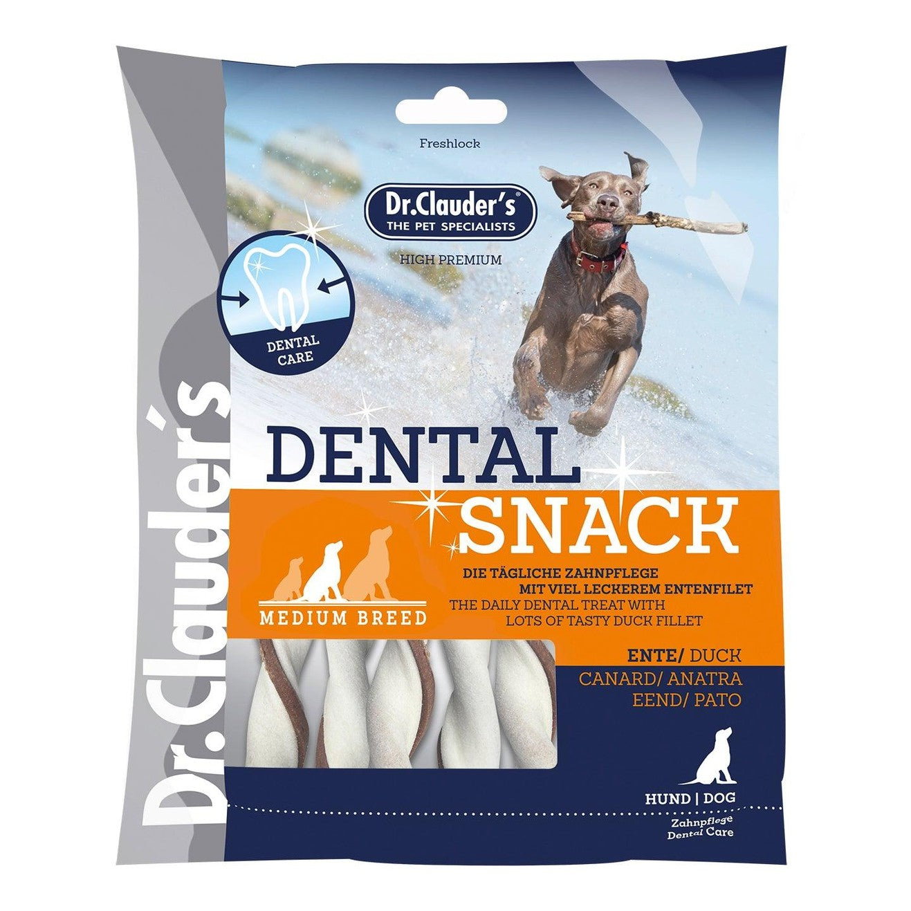 Artikel mit dem Namen Dr.Clauder's Dental Ente medium im Shop von zoo.de , dem Onlineshop für nachhaltiges Hundefutter und Katzenfutter.