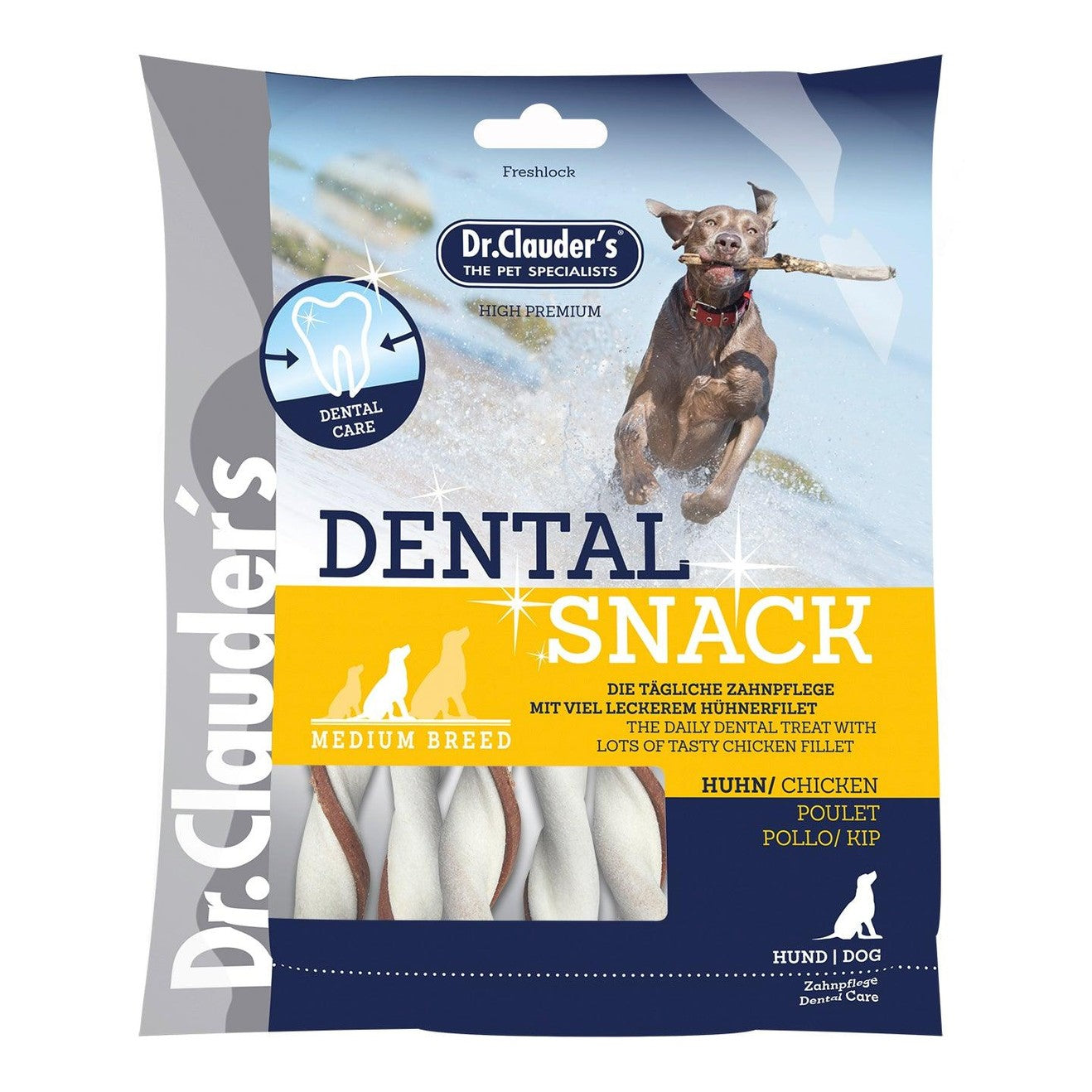 Artikel mit dem Namen Dr.Clauder's Dental Huhn medium im Shop von zoo.de , dem Onlineshop für nachhaltiges Hundefutter und Katzenfutter.