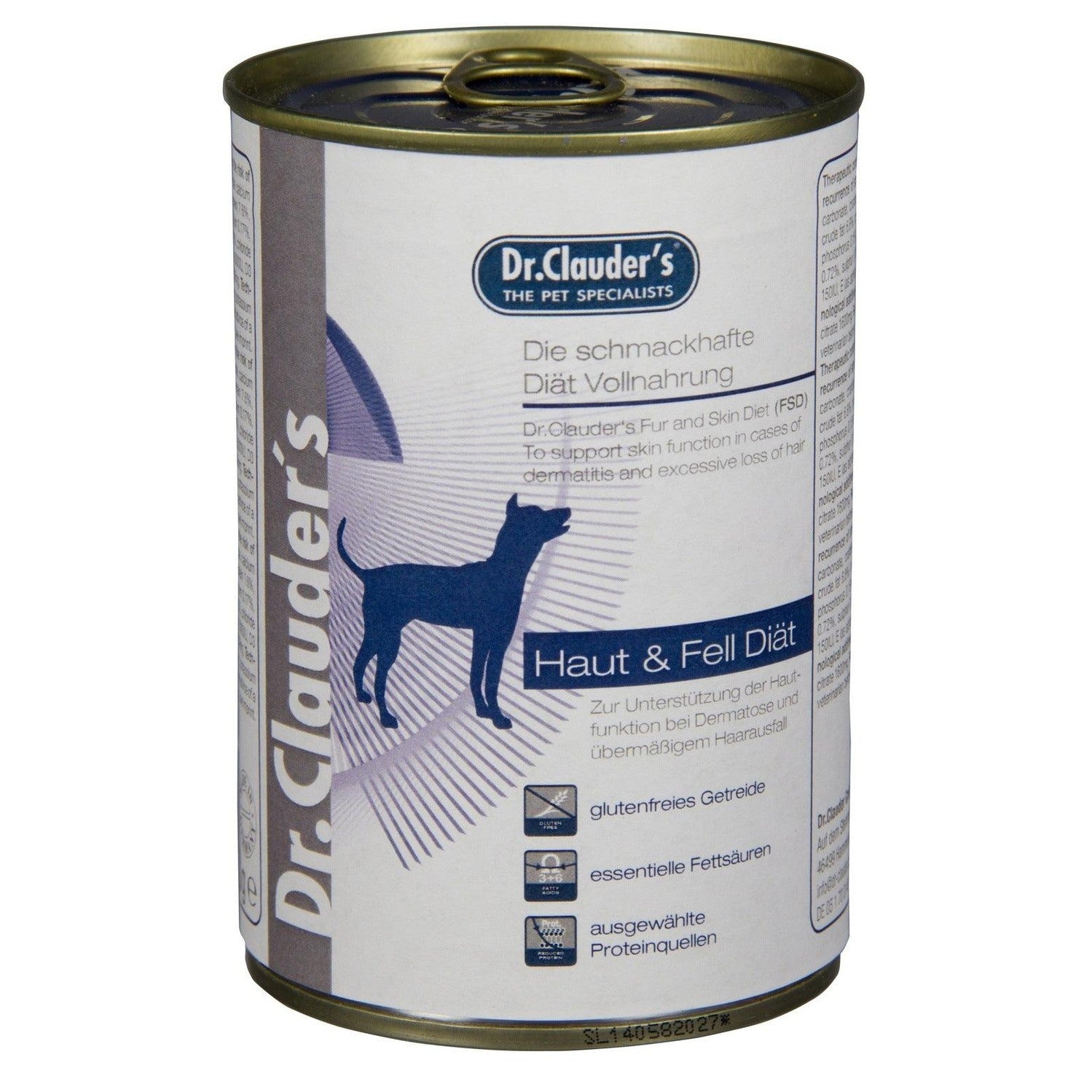 Artikel mit dem Namen Dr.Clauder's Diät FSD Haut+Felldiät Nassfutter im Shop von zoo.de , dem Onlineshop für nachhaltiges Hundefutter und Katzenfutter.