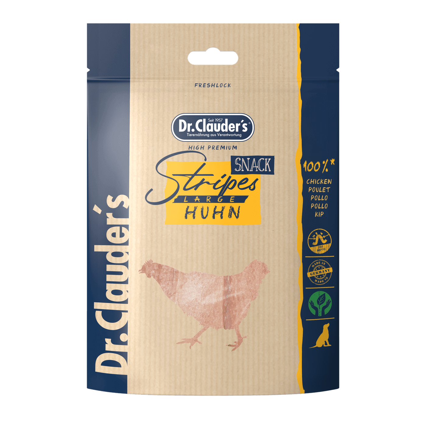 Artikel mit dem Namen Dr.Clauder'S Dog Snack Stripes Large Hühnerfleisch im Shop von zoo.de , dem Onlineshop für nachhaltiges Hundefutter und Katzenfutter.