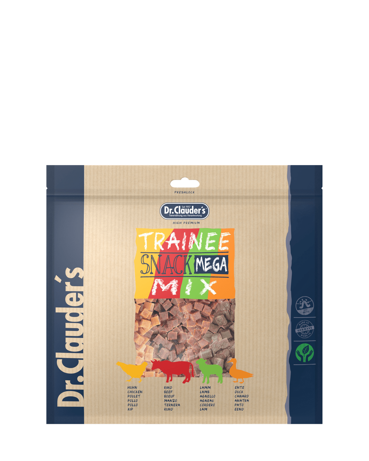 Artikel mit dem Namen Dr.Clauder&#39;s Dog Snack Trainee Mega Mix im Shop von zoo.de , dem Onlineshop für nachhaltiges Hundefutter und Katzenfutter.