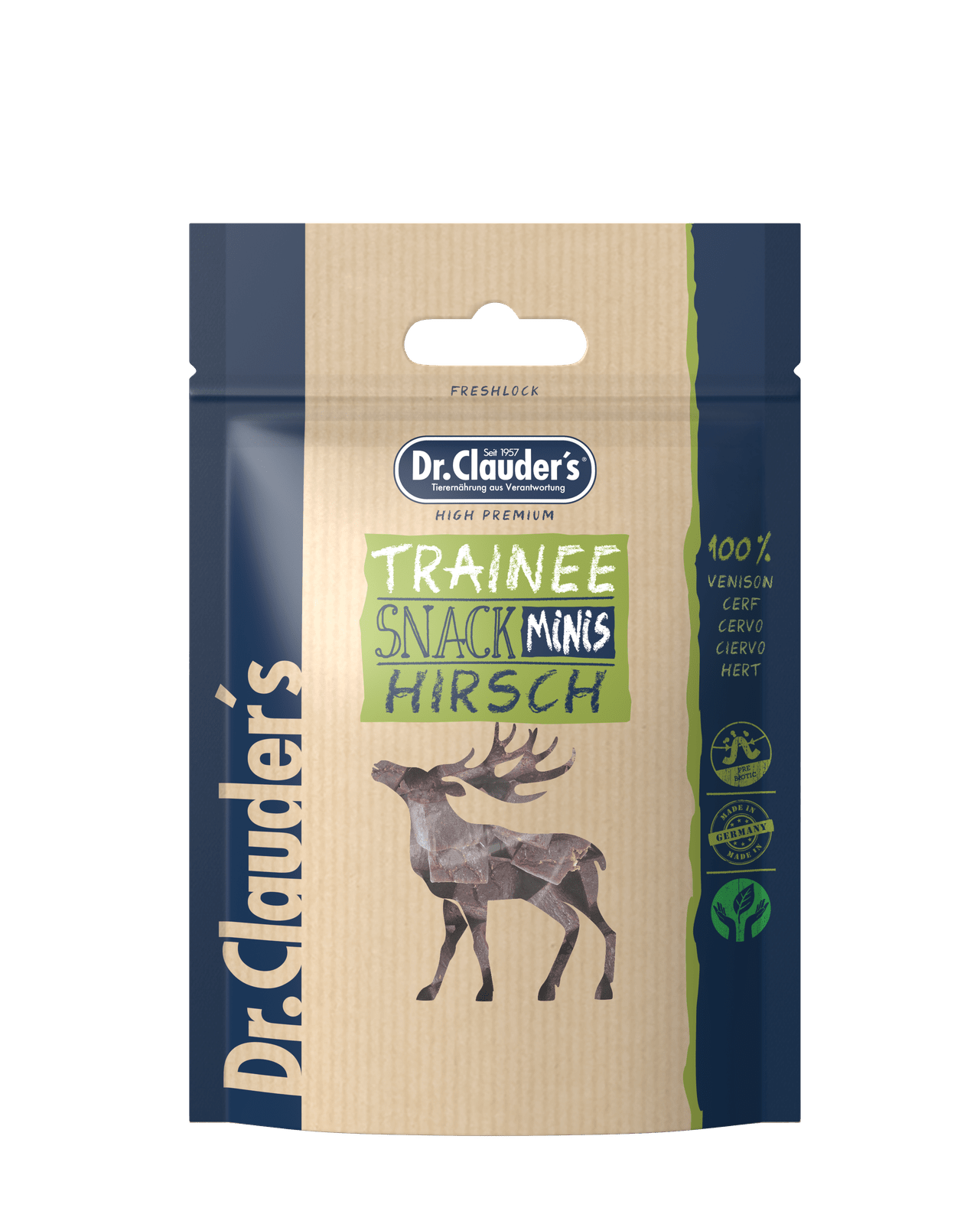 Artikel mit dem Namen Dr.Clauder's Dog Snack Trainee Mini Hirsch im Shop von zoo.de , dem Onlineshop für nachhaltiges Hundefutter und Katzenfutter.