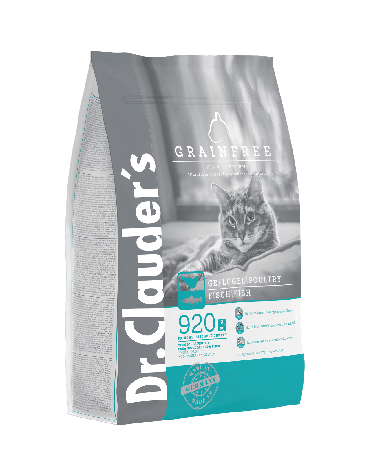 Artikel mit dem Namen Dr.Clauder's High Premium Cat Grain Free im Shop von zoo.de , dem Onlineshop für nachhaltiges Hundefutter und Katzenfutter.