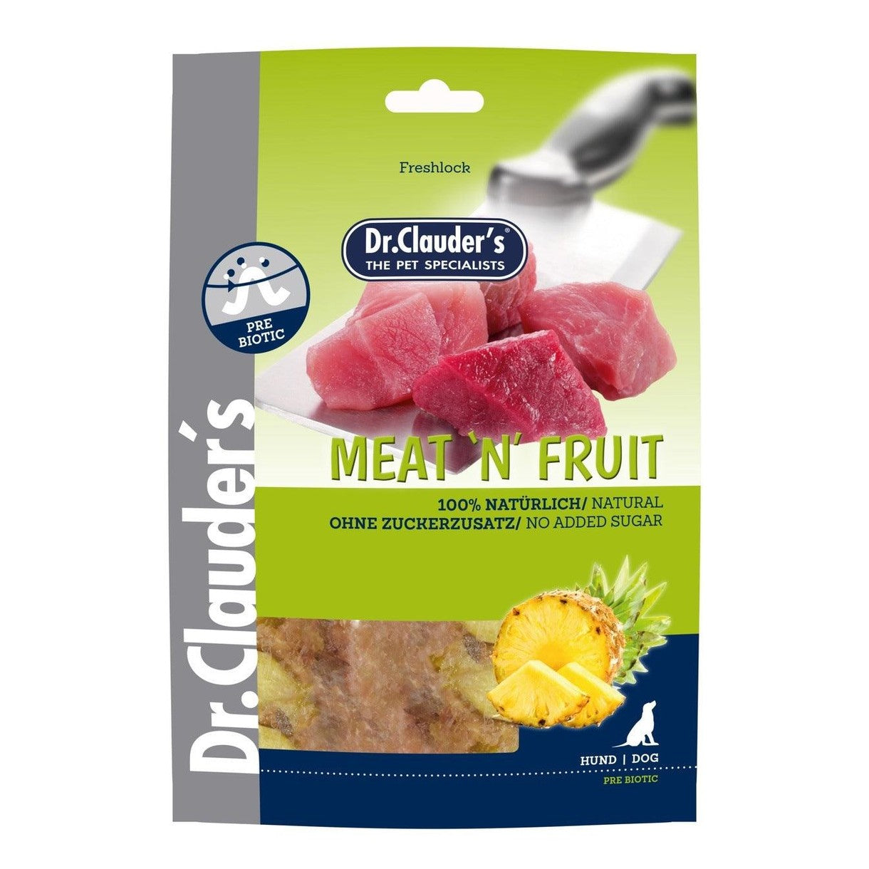 Artikel mit dem Namen Dr.Clauder's Meat´n Fruit Snack Ananas+Hühnchen im Shop von zoo.de , dem Onlineshop für nachhaltiges Hundefutter und Katzenfutter.