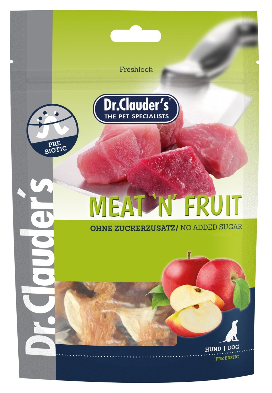 Artikel mit dem Namen Dr.Clauder&#39;s Meat´n Fruit Snack Apfel+Hühnchen im Shop von zoo.de , dem Onlineshop für nachhaltiges Hundefutter und Katzenfutter.