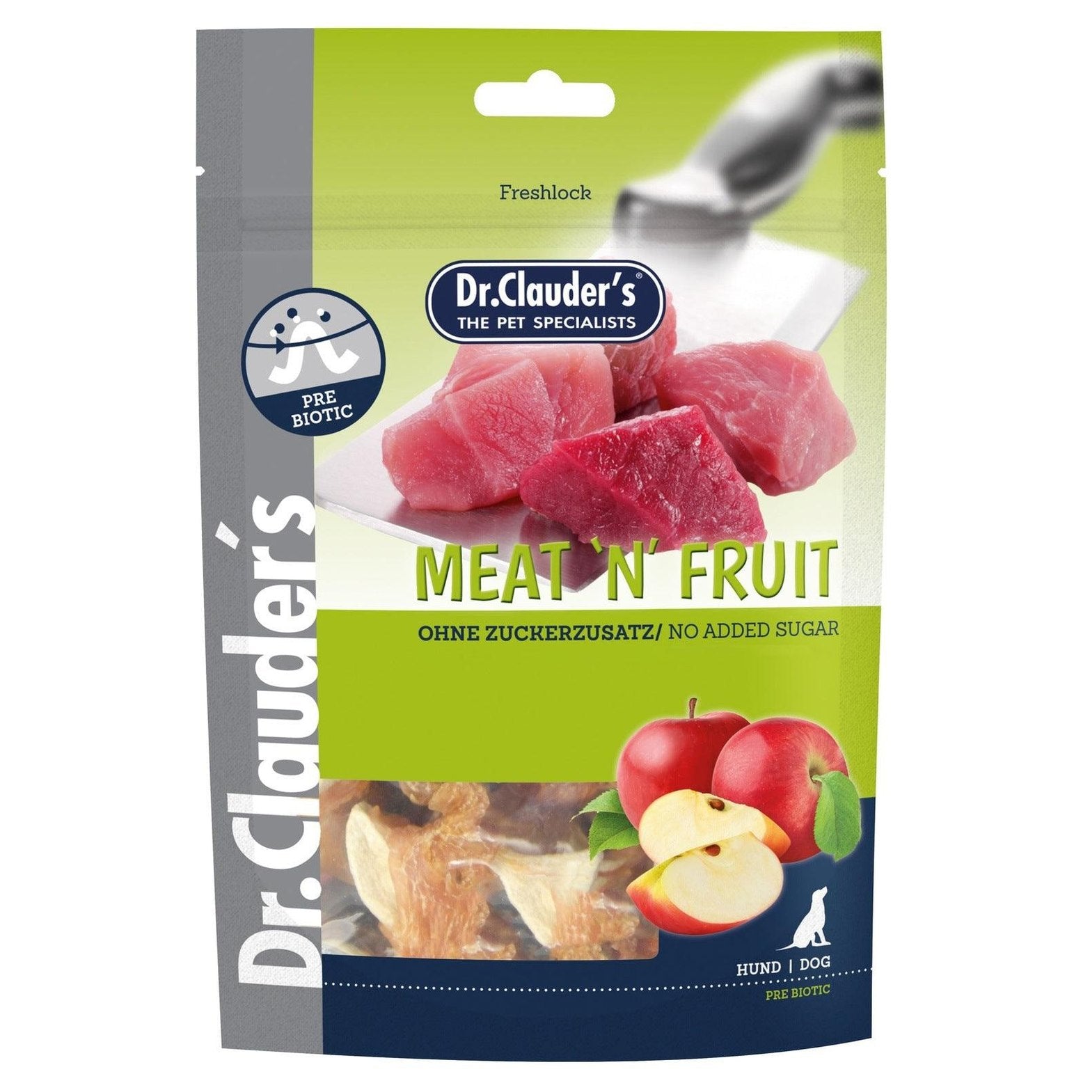 Artikel mit dem Namen Dr.Clauder's Meat´n Fruit Snack Apfel+Hühnchen im Shop von zoo.de , dem Onlineshop für nachhaltiges Hundefutter und Katzenfutter.