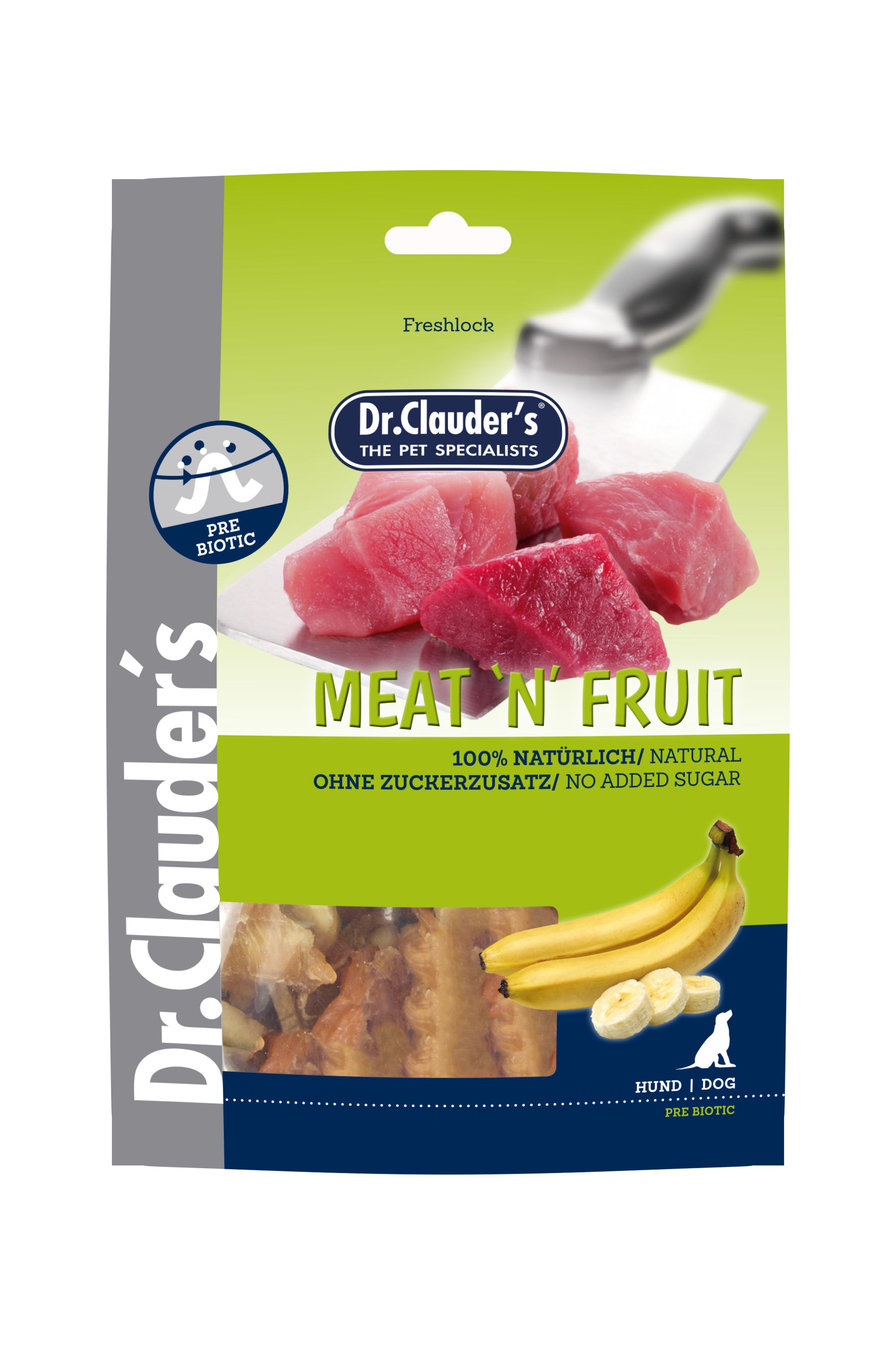 Artikel mit dem Namen Dr.Clauder's Meat´n Fruit Snack Banane+Hühnchen im Shop von zoo.de , dem Onlineshop für nachhaltiges Hundefutter und Katzenfutter.