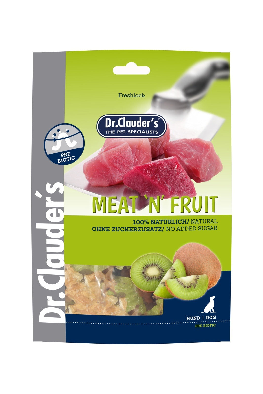 Artikel mit dem Namen Dr.Clauder's Meat´n Fruit Snack Kiwi+Hühnchen im Shop von zoo.de , dem Onlineshop für nachhaltiges Hundefutter und Katzenfutter.