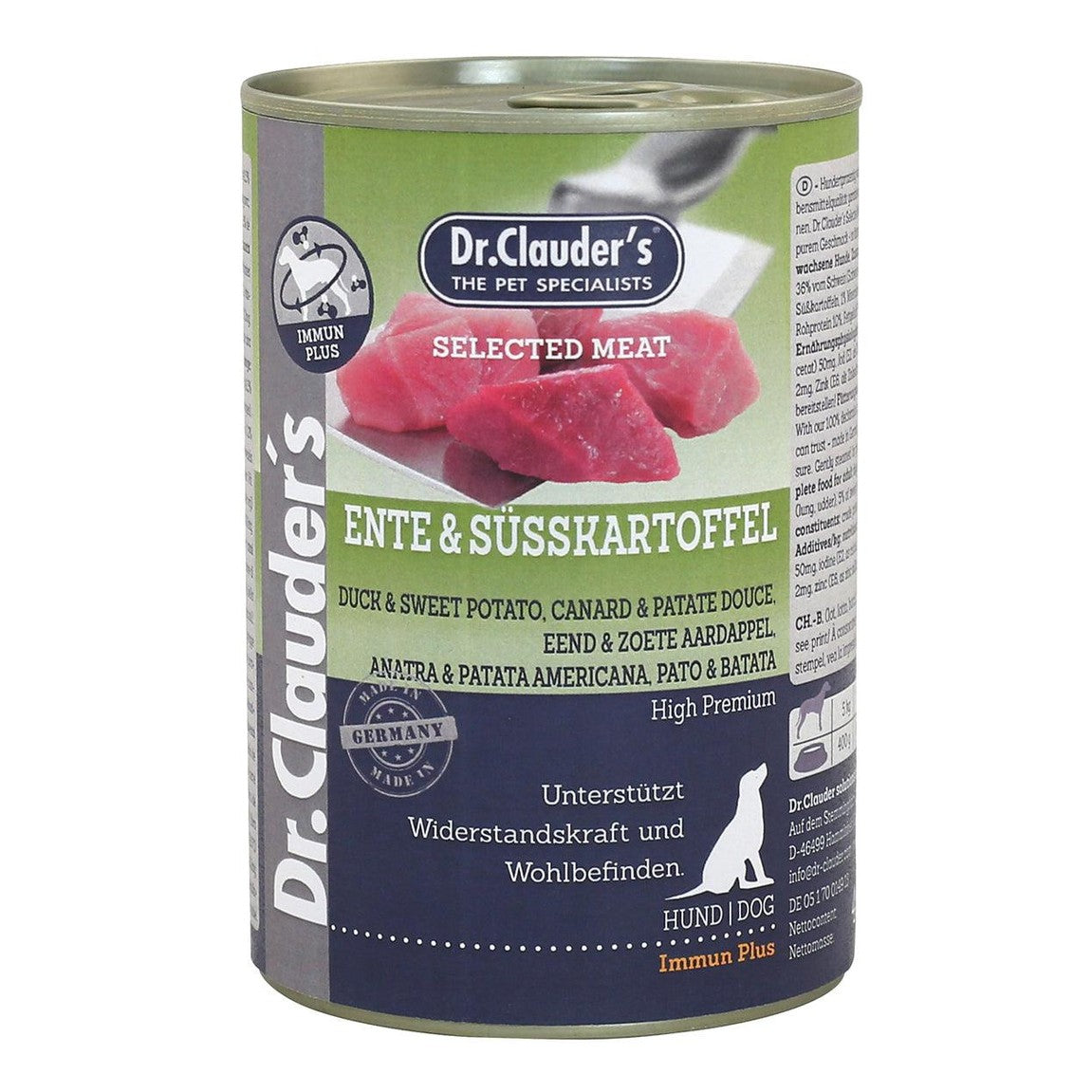 Artikel mit dem Namen Dr.Clauder's Selected Meat Ente & Süßkartoffel im Shop von zoo.de , dem Onlineshop für nachhaltiges Hundefutter und Katzenfutter.