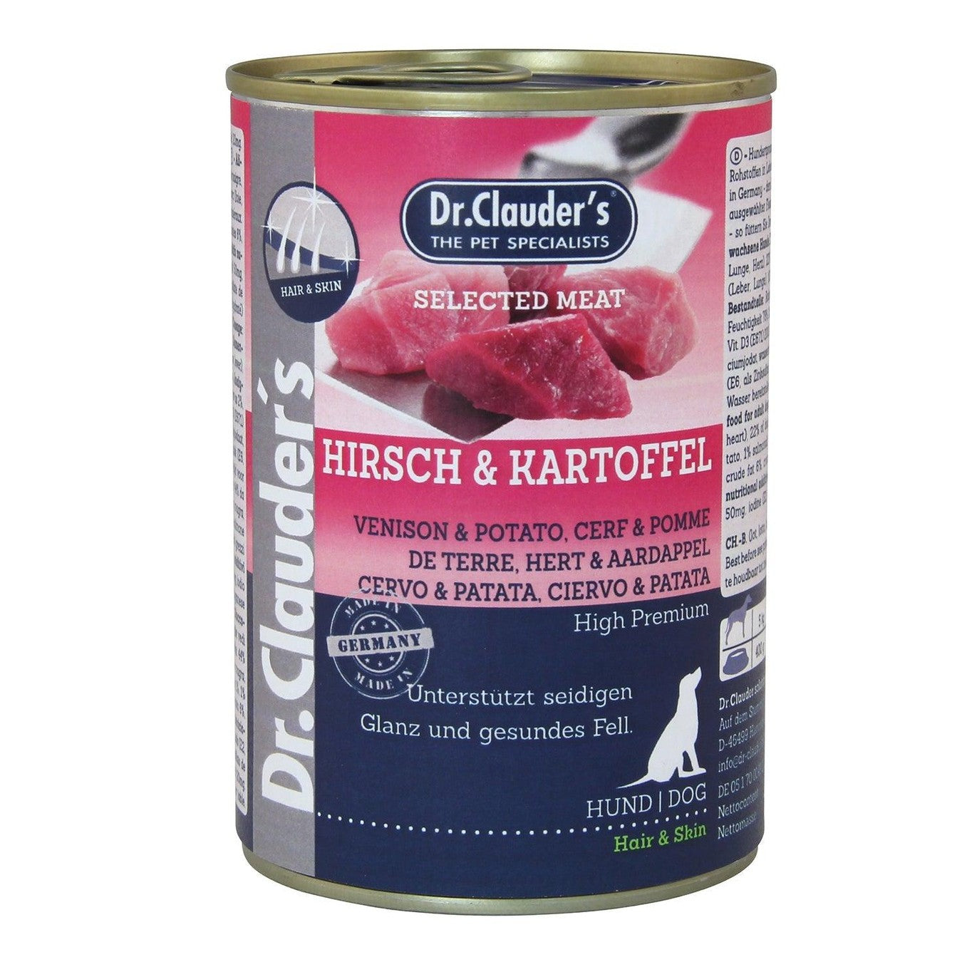 Artikel mit dem Namen Dr.Clauder's Selected Meat Hirsch & Kartoffel im Shop von zoo.de , dem Onlineshop für nachhaltiges Hundefutter und Katzenfutter.