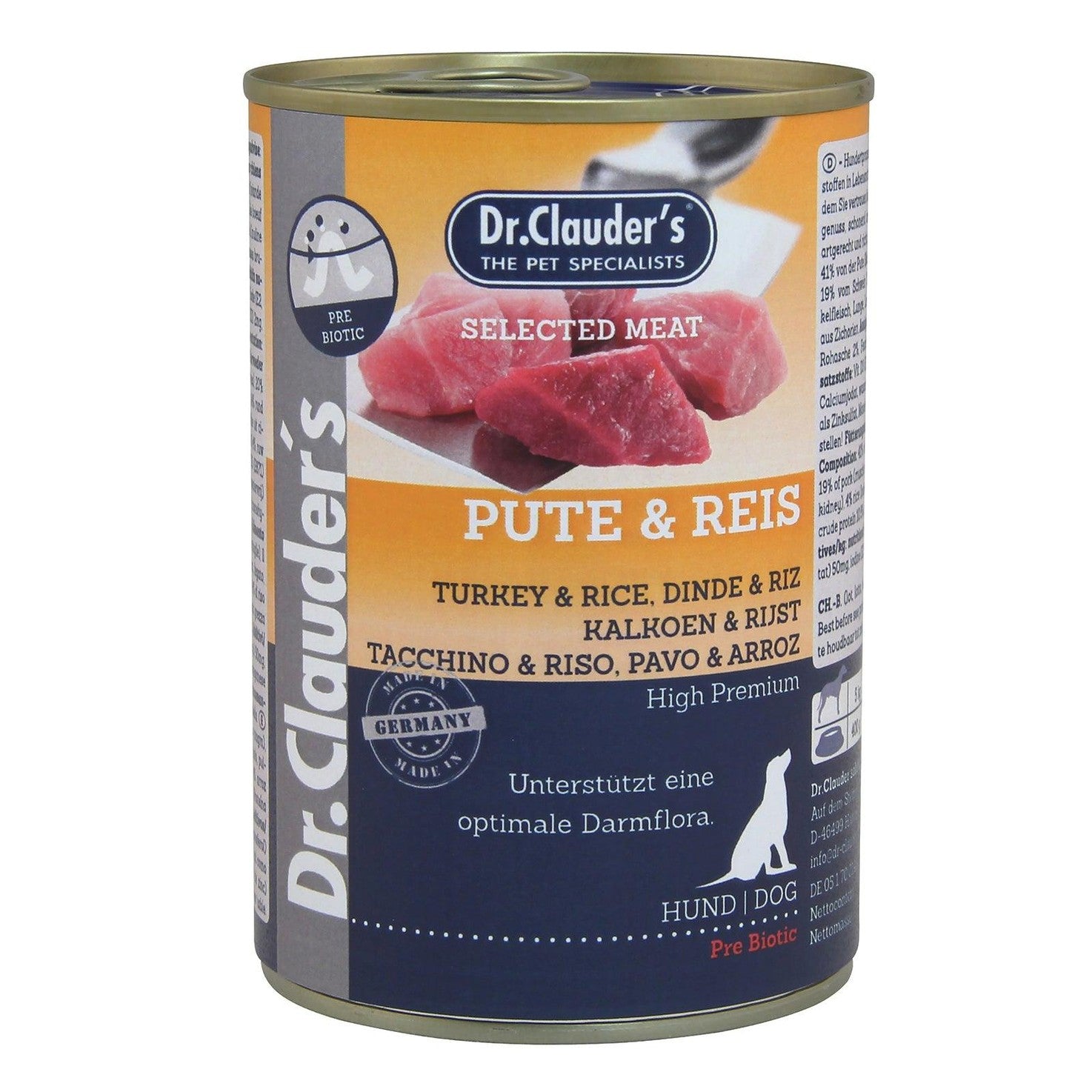 Artikel mit dem Namen Dr.Clauder's Selected Meat Pute & Reis im Shop von zoo.de , dem Onlineshop für nachhaltiges Hundefutter und Katzenfutter.