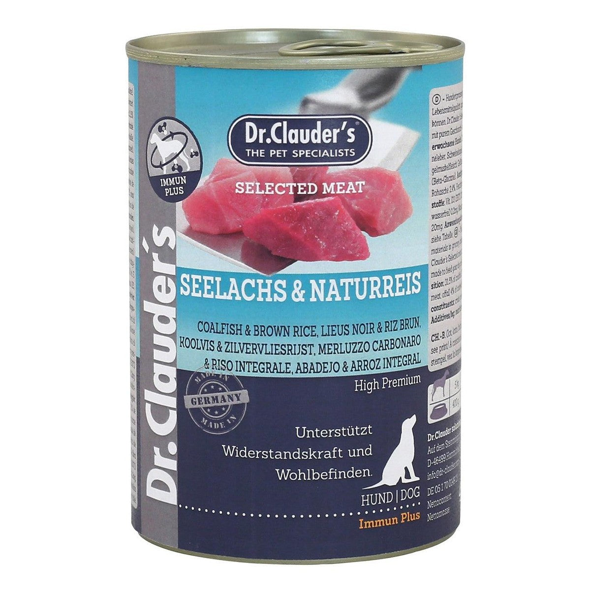 Artikel mit dem Namen Dr.Clauder's Selected Meat Seelachs+Reis im Shop von zoo.de , dem Onlineshop für nachhaltiges Hundefutter und Katzenfutter.