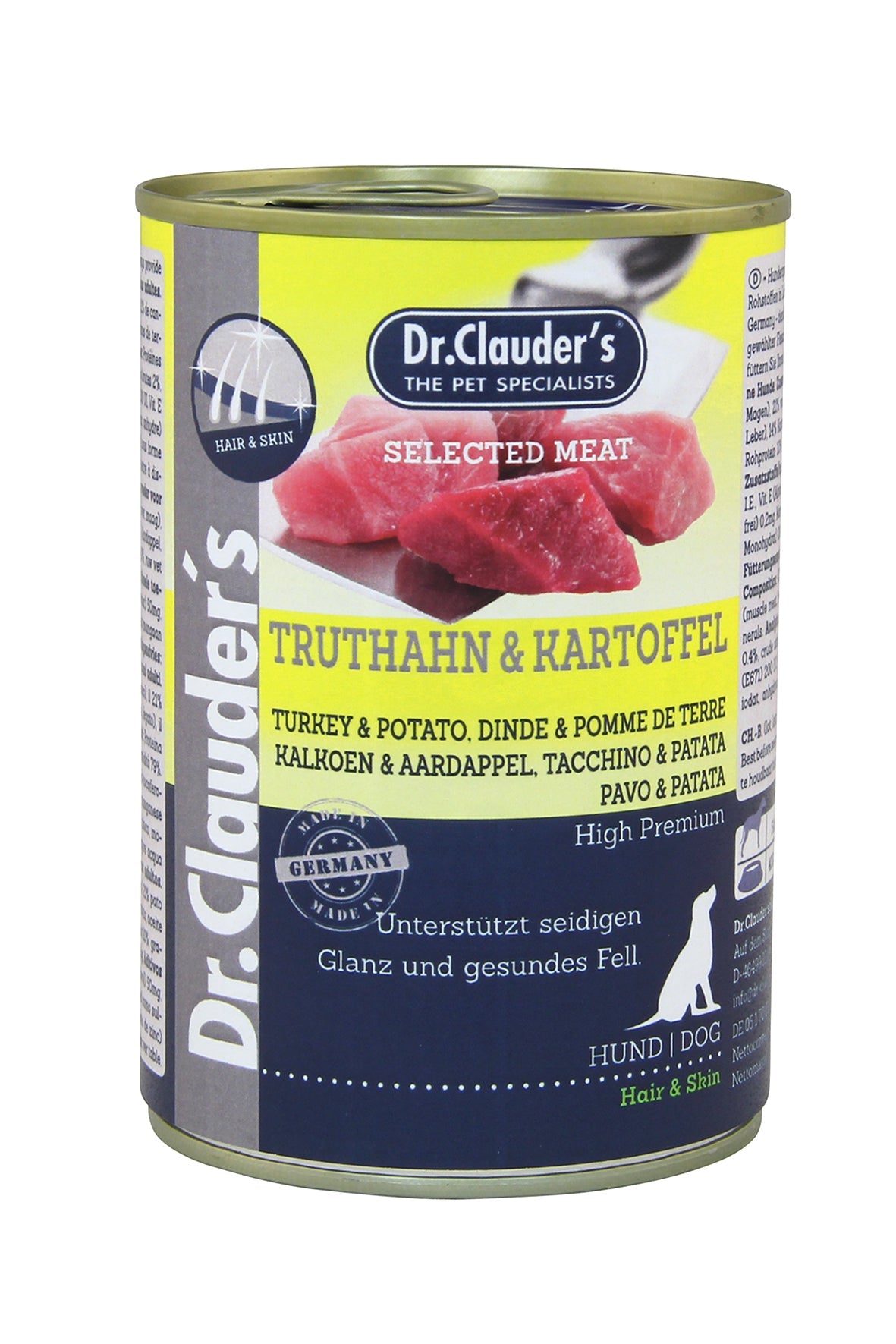 Artikel mit dem Namen Dr.Clauder's Selected Meat Truthahn & Kartoffel im Shop von zoo.de , dem Onlineshop für nachhaltiges Hundefutter und Katzenfutter.