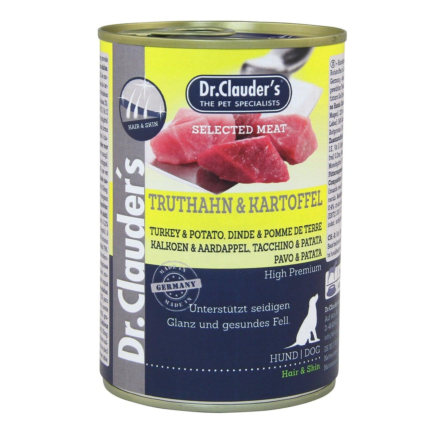 Artikel mit dem Namen Dr.Clauder's Selected Meat Truthahn & Kartoffel im Shop von zoo.de , dem Onlineshop für nachhaltiges Hundefutter und Katzenfutter.