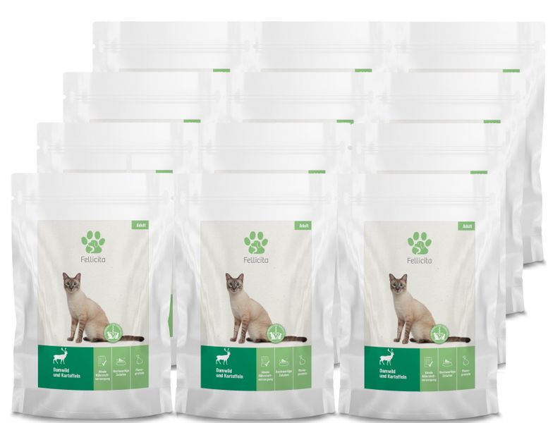 Artikel mit dem Namen Fellicita Damwild Frischebeutel für Katzen im Shop von zoo.de , dem Onlineshop für nachhaltiges Hundefutter und Katzenfutter.