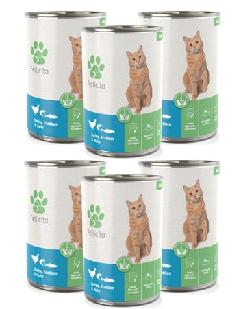 Artikel mit dem Namen Fellicita Hering, Krabben & Huhn für Katzen im Shop von zoo.de , dem Onlineshop für nachhaltiges Hundefutter und Katzenfutter.