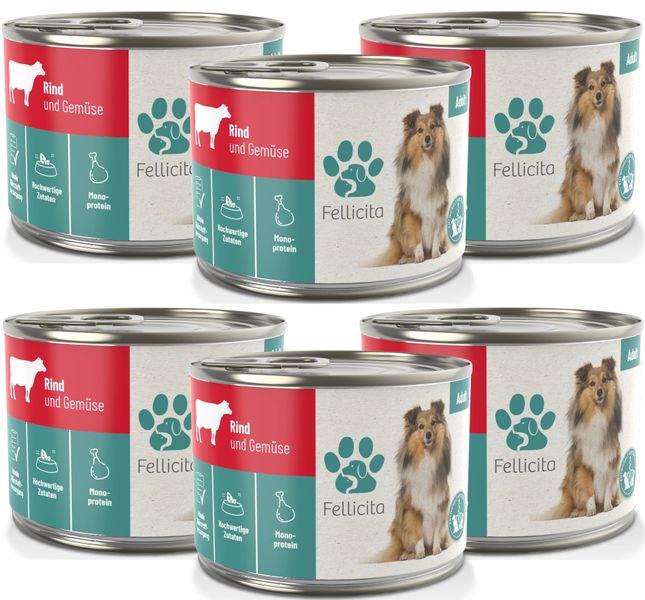 Artikel mit dem Namen Fellicita Rind & Gemüse für Hunde im Shop von zoo.de , dem Onlineshop für nachhaltiges Hundefutter und Katzenfutter.