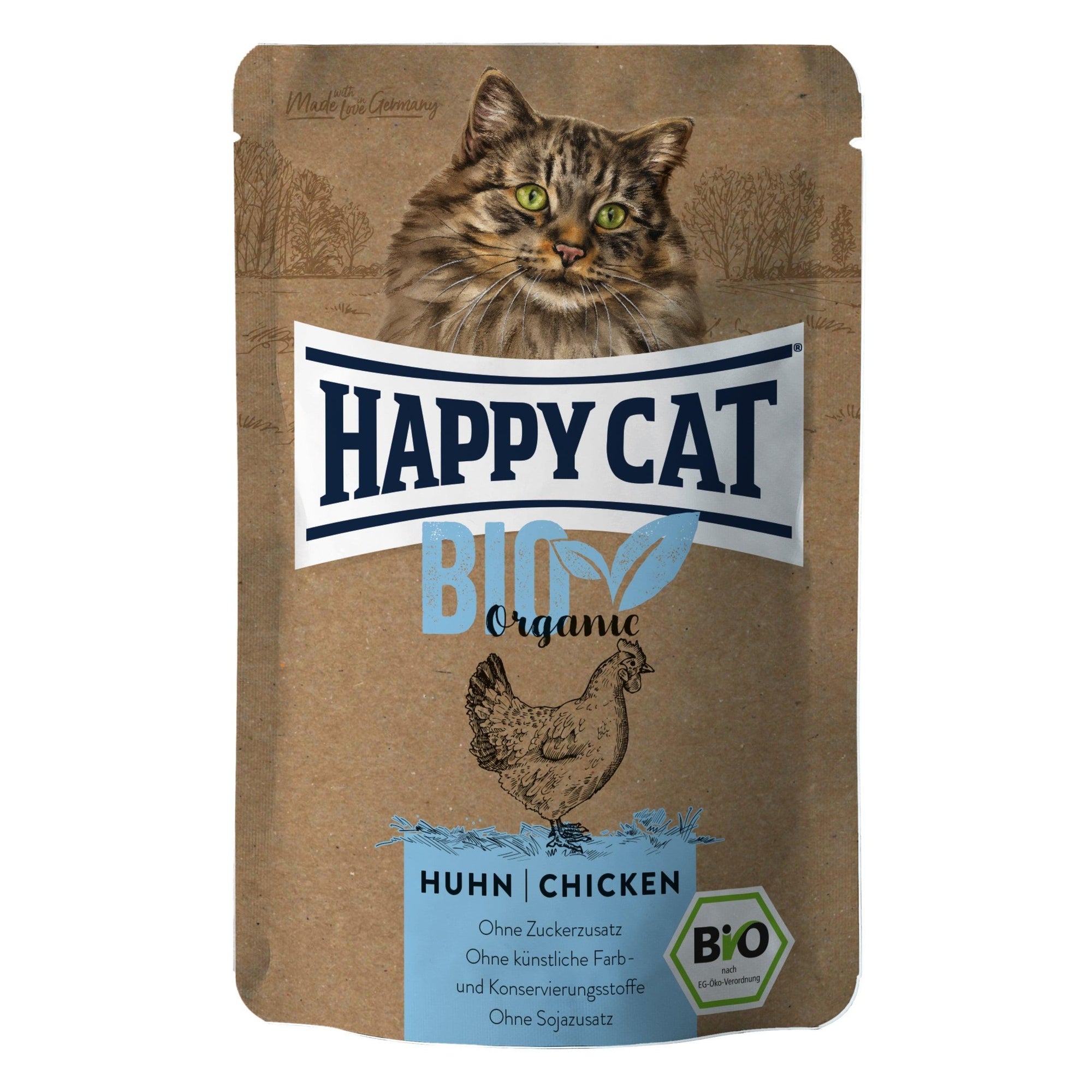 Artikel mit dem Namen Happy Cat Bio Pouch Huhn im Shop von zoo.de , dem Onlineshop für nachhaltiges Hundefutter und Katzenfutter.