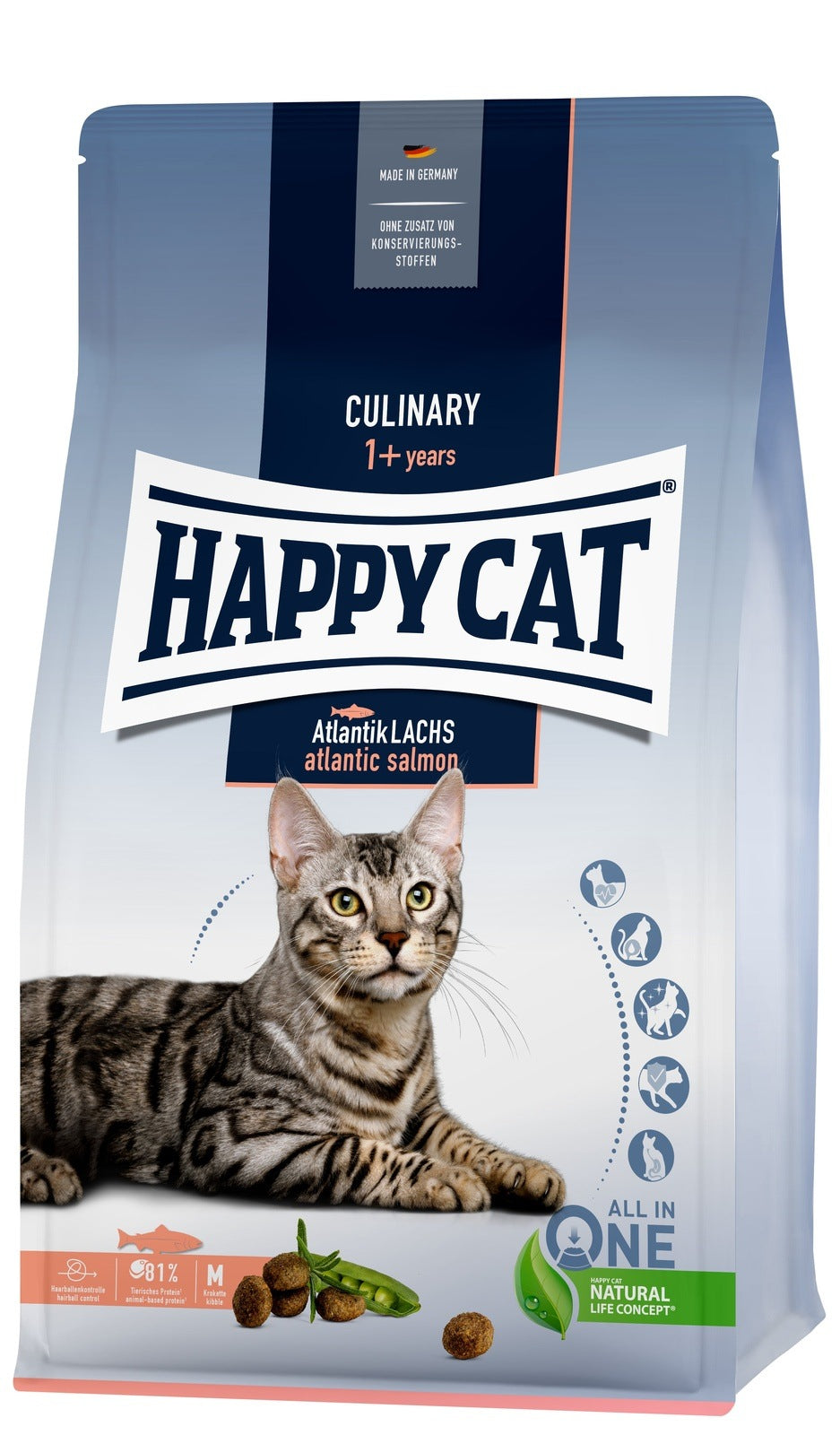 Artikel mit dem Namen Happy Cat Culinary Adult Atlantik Lachs im Shop von zoo.de , dem Onlineshop für nachhaltiges Hundefutter und Katzenfutter.