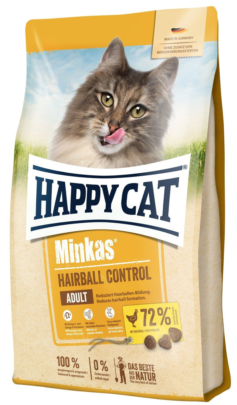 Artikel mit dem Namen Happy Cat Minkas Hairball Control Geflügel im Shop von zoo.de , dem Onlineshop für nachhaltiges Hundefutter und Katzenfutter.