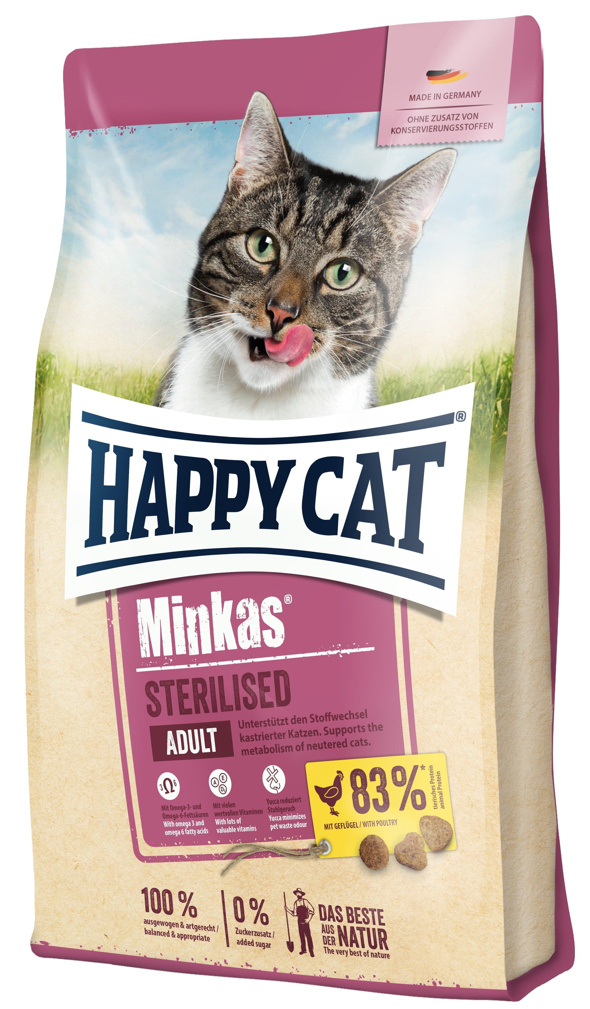 Artikel mit dem Namen Happy Cat Minkas Sterilised Geflügel im Shop von zoo.de , dem Onlineshop für nachhaltiges Hundefutter und Katzenfutter.