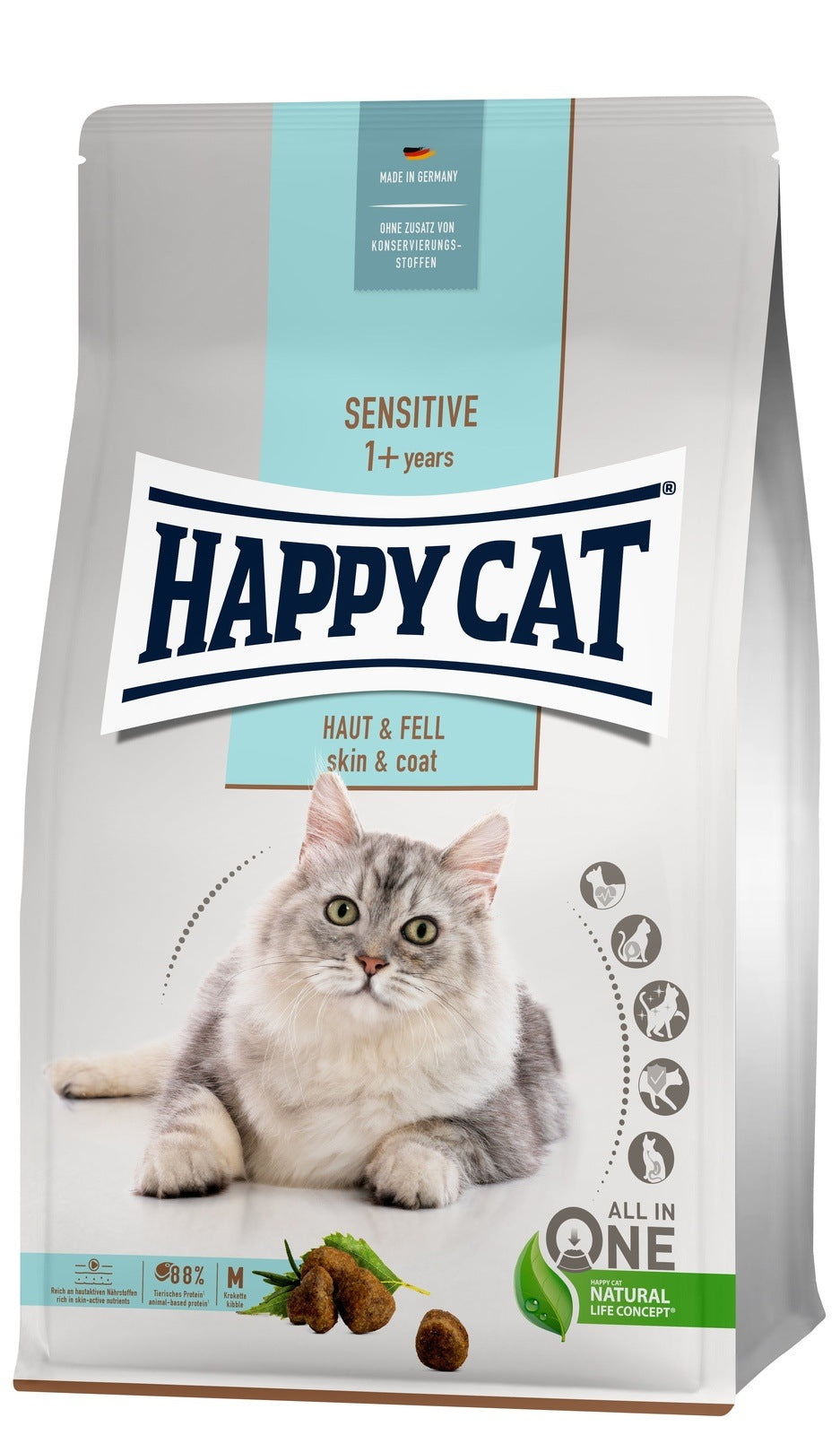 Artikel mit dem Namen Happy Cat Sensitive Haut &amp; Fell im Shop von zoo.de , dem Onlineshop für nachhaltiges Hundefutter und Katzenfutter.