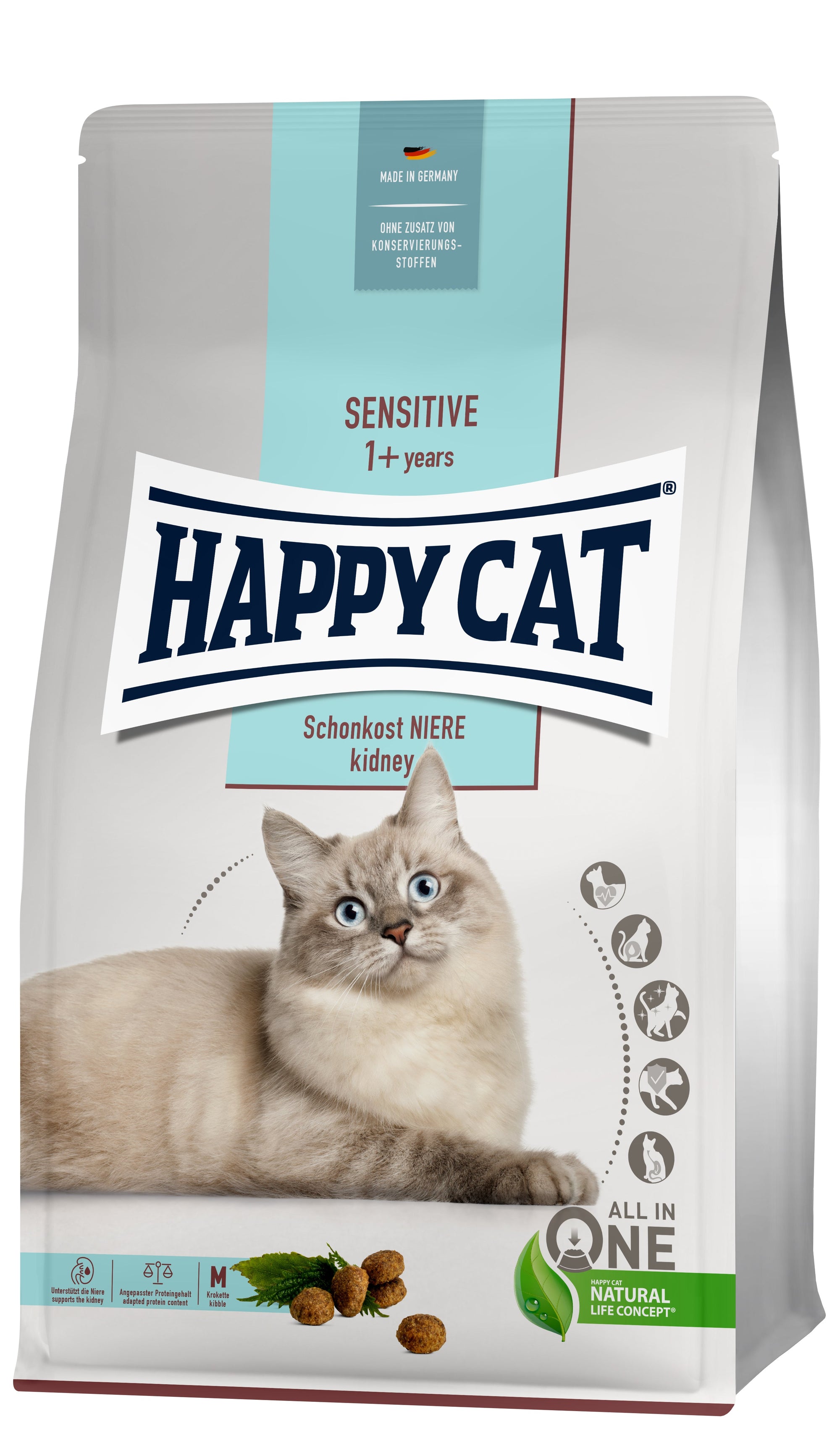 Artikel mit dem Namen Happy Cat Sensitive Schonkost Niere im Shop von zoo.de , dem Onlineshop für nachhaltiges Hundefutter und Katzenfutter.