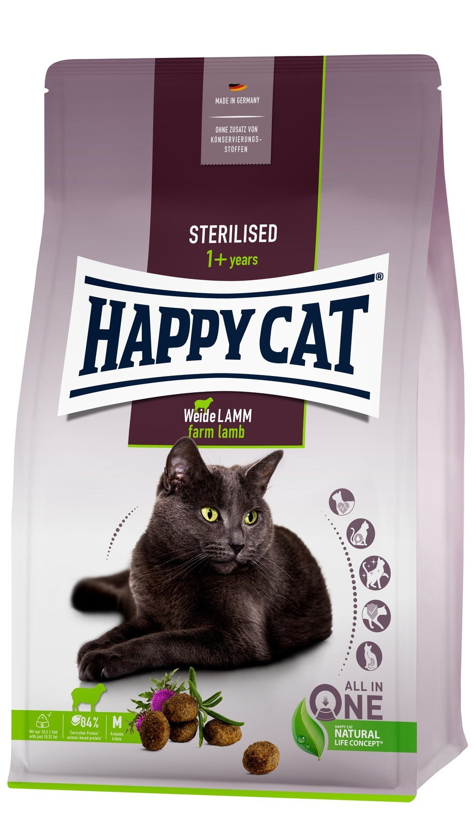 Artikel mit dem Namen Happy Cat Sterilised Adult Weide Lamm im Shop von zoo.de , dem Onlineshop für nachhaltiges Hundefutter und Katzenfutter.