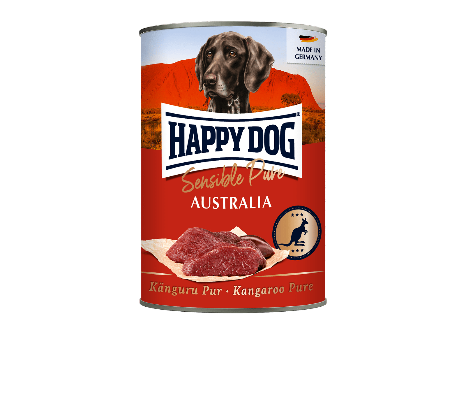 Artikel mit dem Namen Happy Dog Dose Sensible Pure Australia Känguru im Shop von zoo.de , dem Onlineshop für nachhaltiges Hundefutter und Katzenfutter.