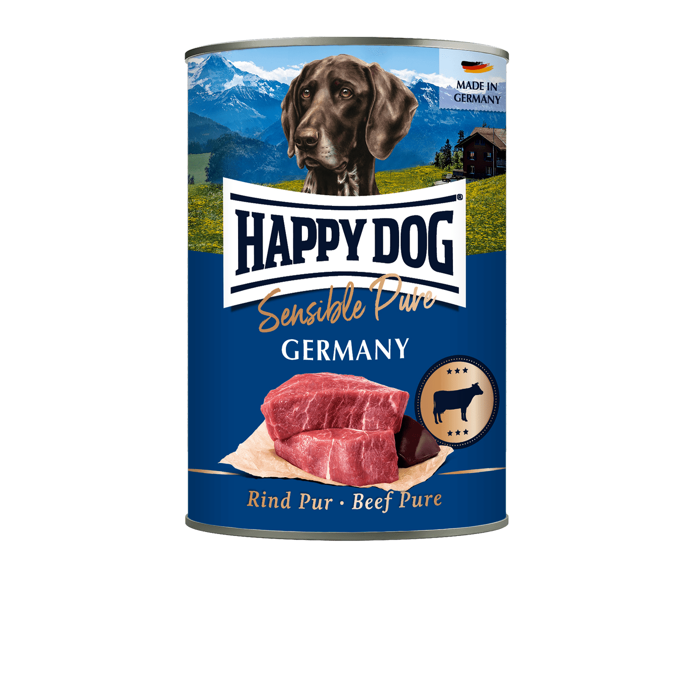 Artikel mit dem Namen Happy Dog Dose Sensible Pure Germany Rind im Shop von zoo.de , dem Onlineshop für nachhaltiges Hundefutter und Katzenfutter.