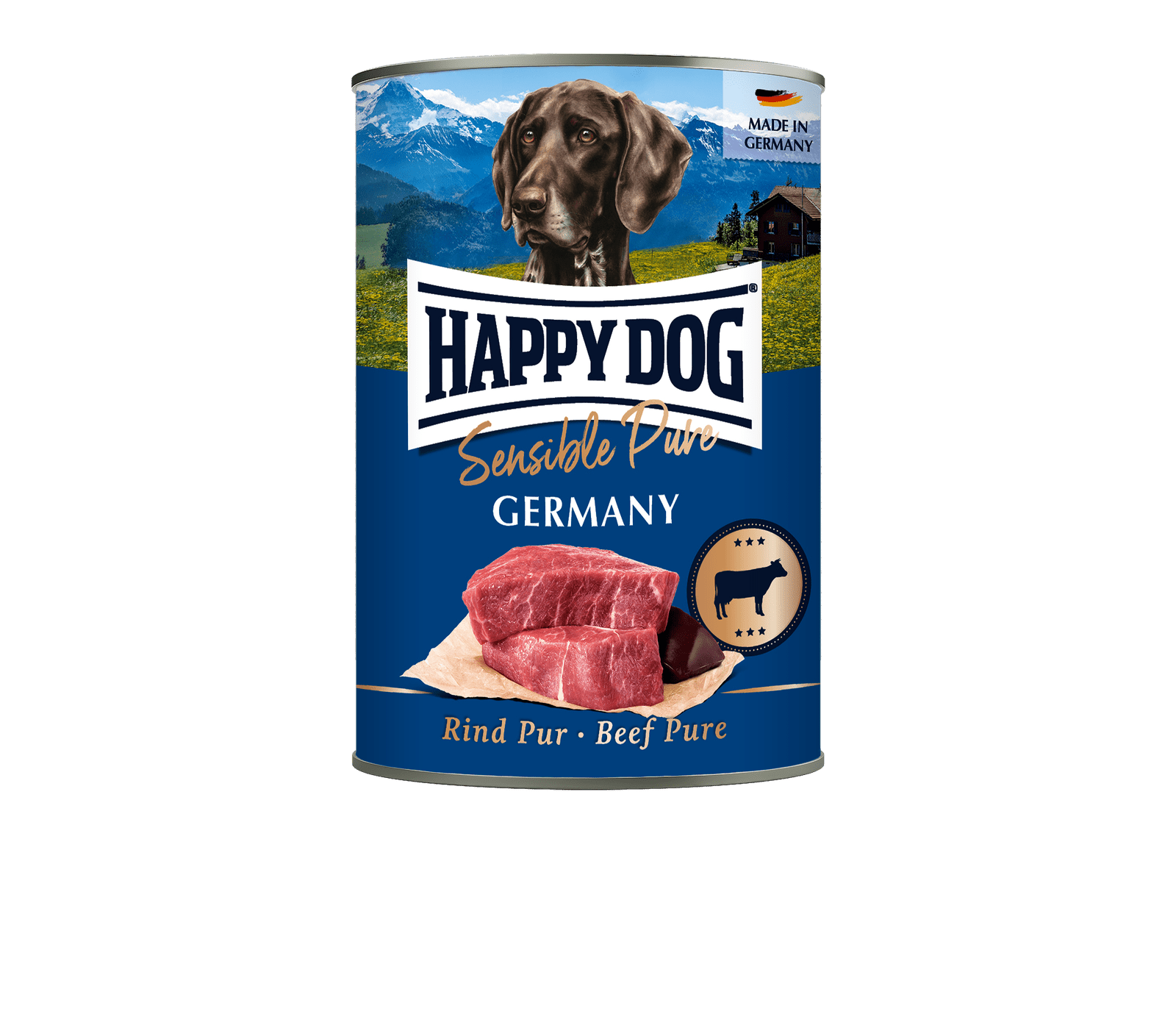 Artikel mit dem Namen Happy Dog Dose Sensible Pure Germany Rind im Shop von zoo.de , dem Onlineshop für nachhaltiges Hundefutter und Katzenfutter.