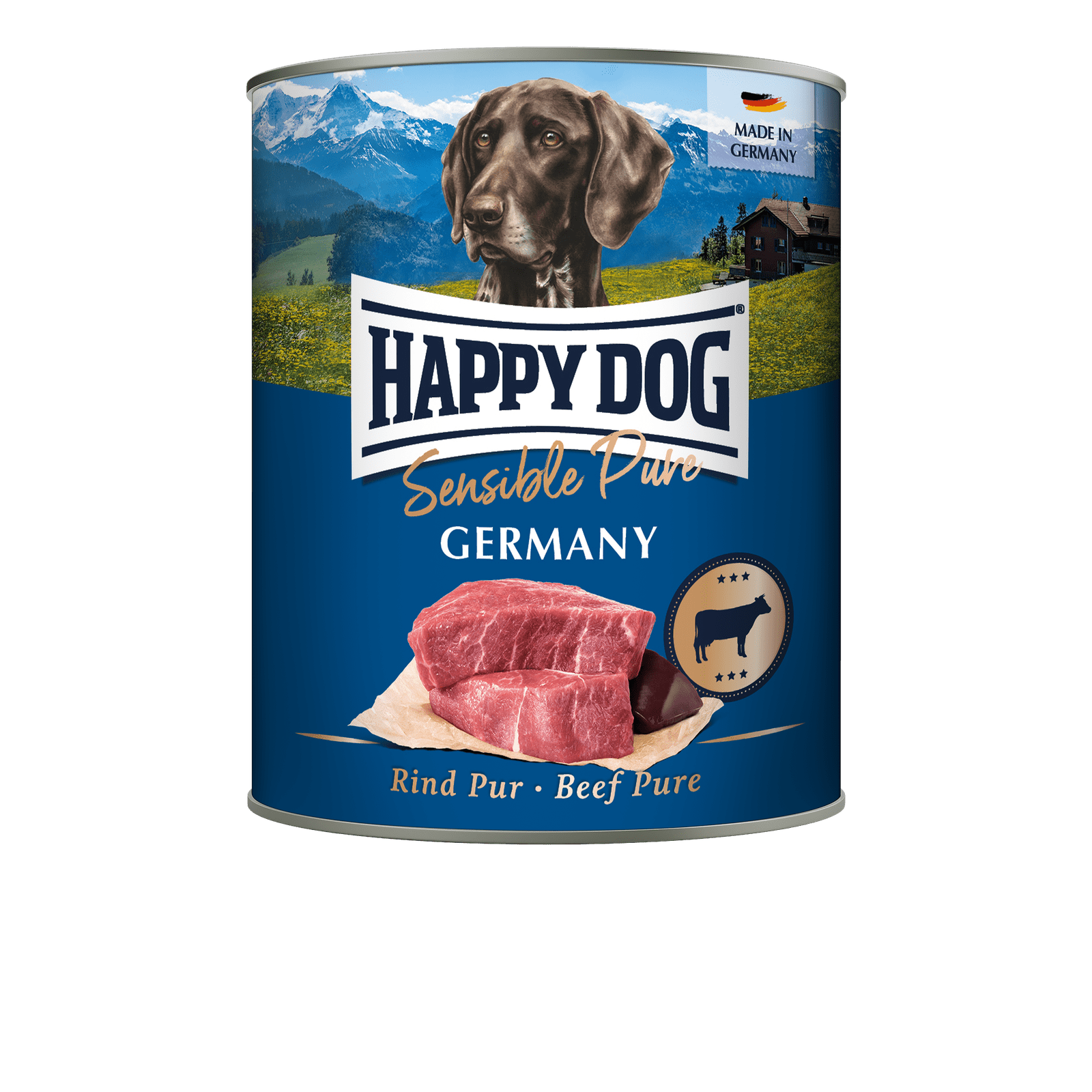 Artikel mit dem Namen Happy Dog Dose Sensible Pure Germany Rind im Shop von zoo.de , dem Onlineshop für nachhaltiges Hundefutter und Katzenfutter.