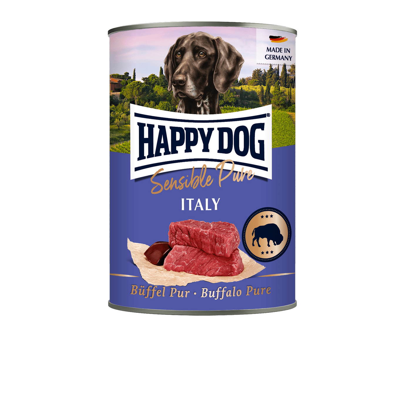 Artikel mit dem Namen Happy Dog Dose Sensible Pure Italy Büffel im Shop von zoo.de , dem Onlineshop für nachhaltiges Hundefutter und Katzenfutter.