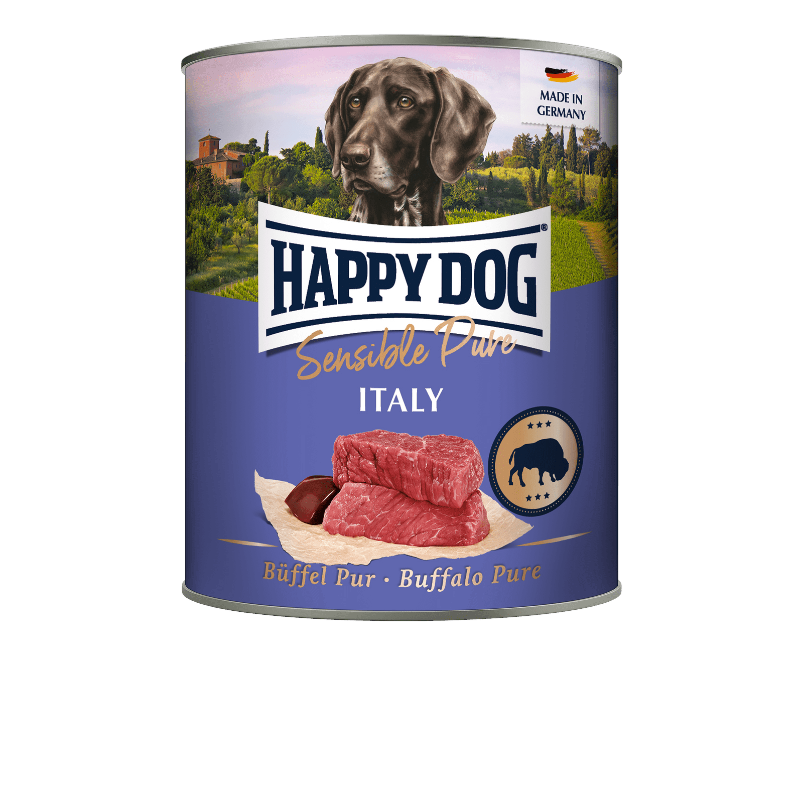 Artikel mit dem Namen Happy Dog Dose Sensible Pure Italy Büffel im Shop von zoo.de , dem Onlineshop für nachhaltiges Hundefutter und Katzenfutter.