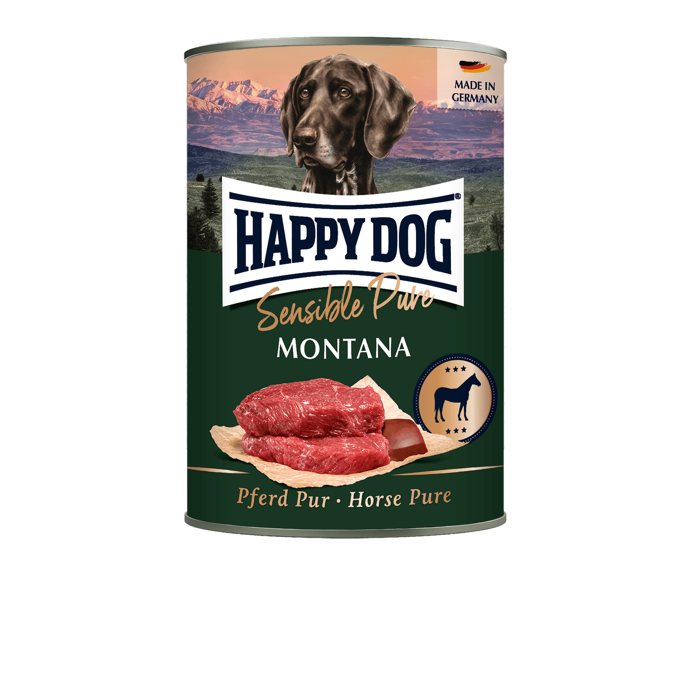 Artikel mit dem Namen Happy Dog Dose Sensible Pure Montana Pferd im Shop von zoo.de , dem Onlineshop für nachhaltiges Hundefutter und Katzenfutter.