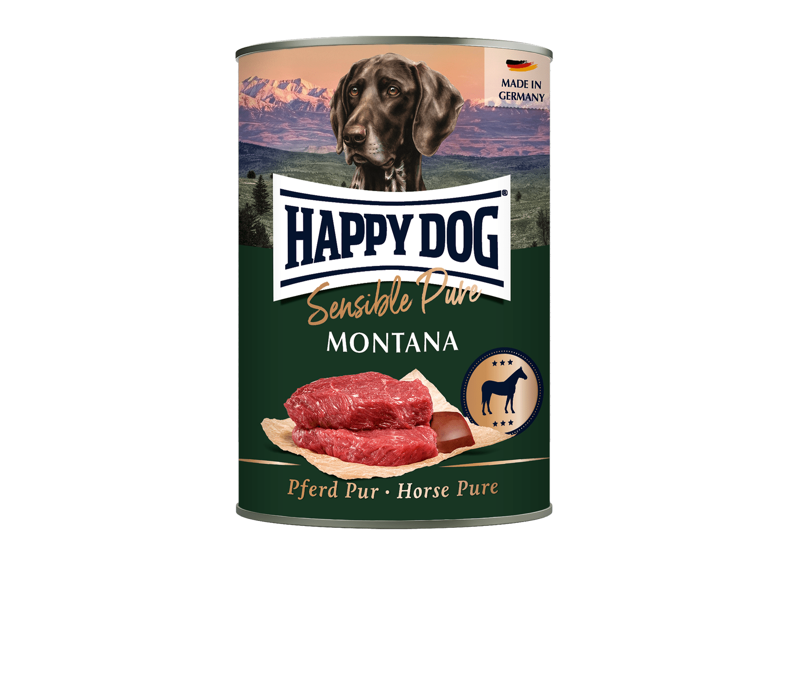 Artikel mit dem Namen Happy Dog Dose Sensible Pure Montana Pferd im Shop von zoo.de , dem Onlineshop für nachhaltiges Hundefutter und Katzenfutter.